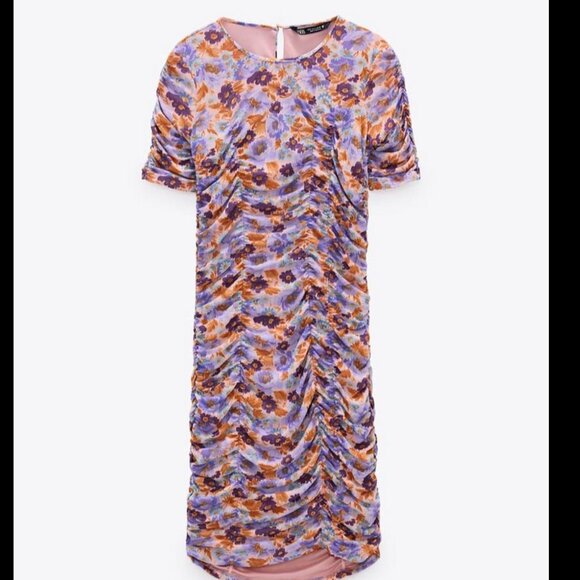 Zara purple print draped dress Size M NEW WITH TAG! - Picture 5 of 10